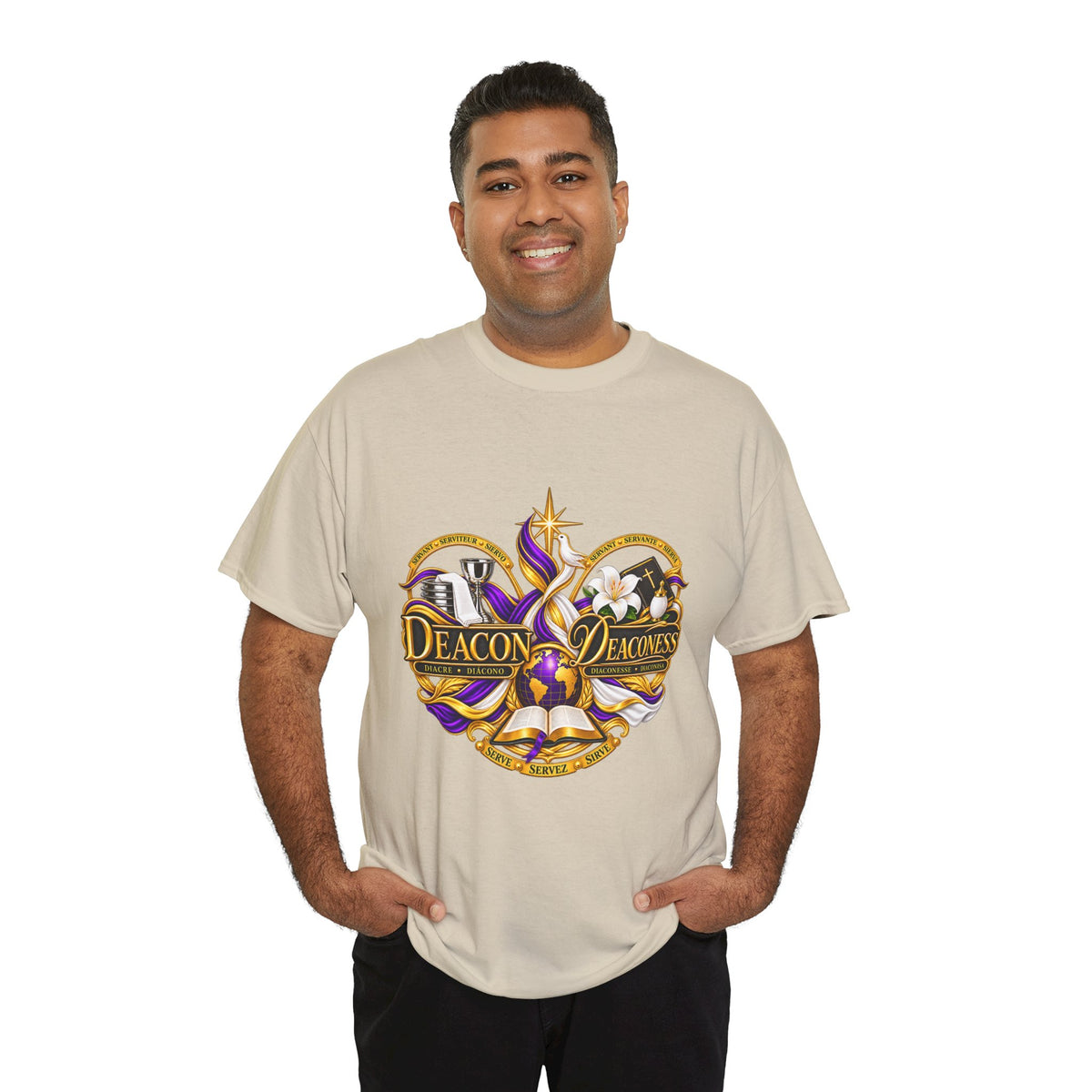 Deacon & Deaconess Heart Logo T-Shirt — Church Ministry Tee (Purple & Gold)