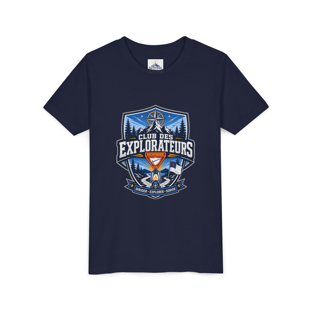 Explorateurs T-shirt pour les jeunes | Compas de camping, feu de camp, pins