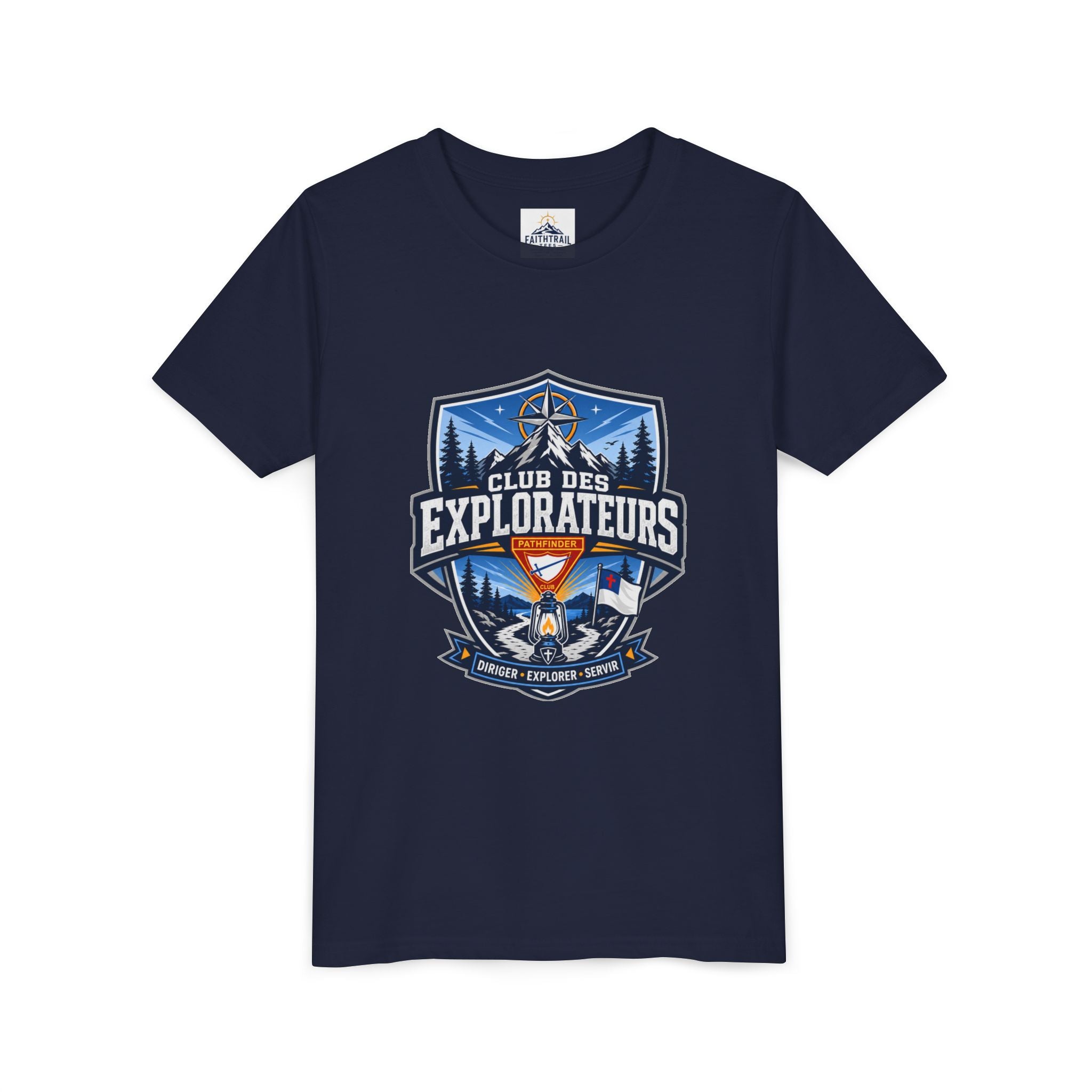 Explorateurs T-shirt pour les jeunes | Compas de camping, feu de camp, pins