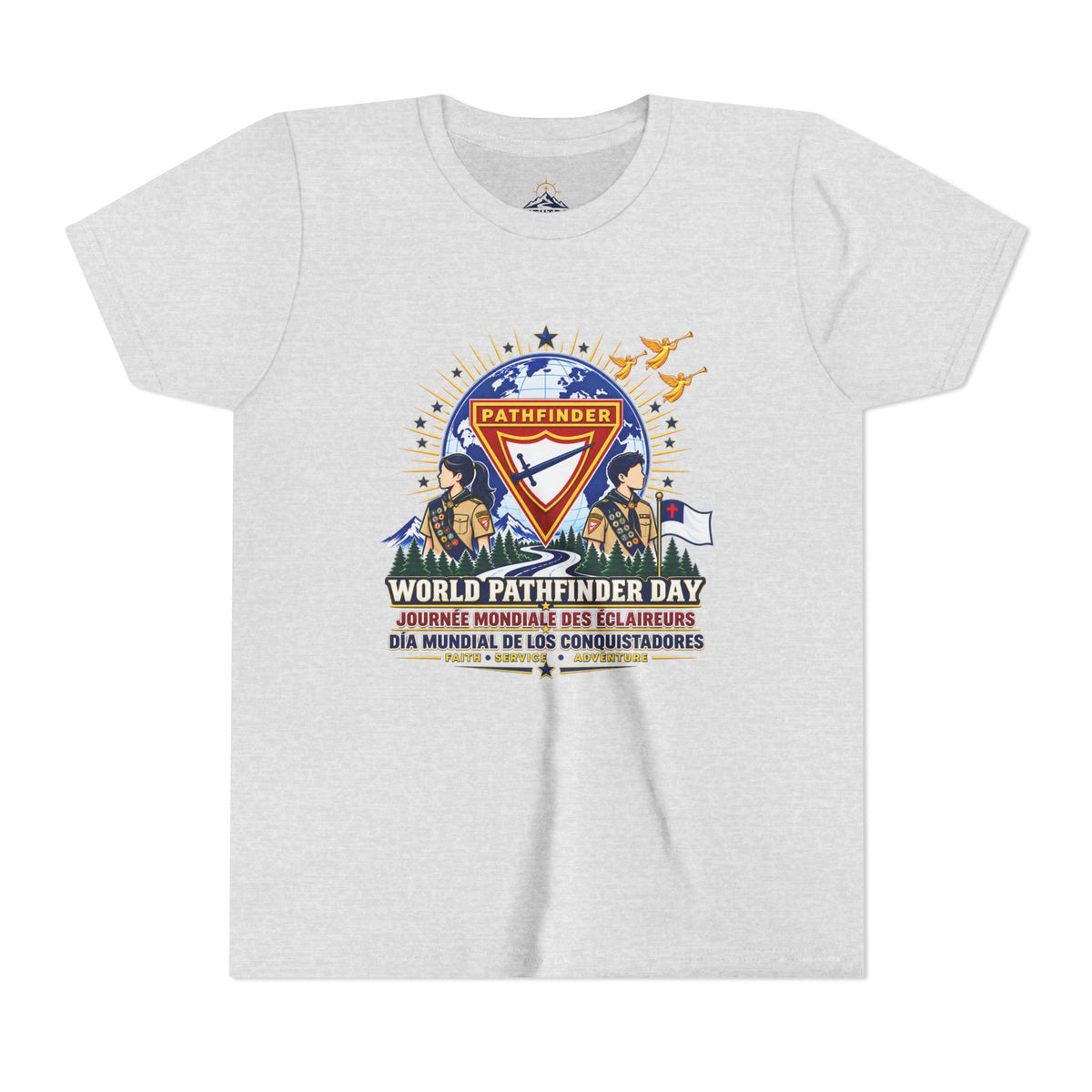 Youth Tee — World Pathfinder Day Badge Graphic (Trilingual)