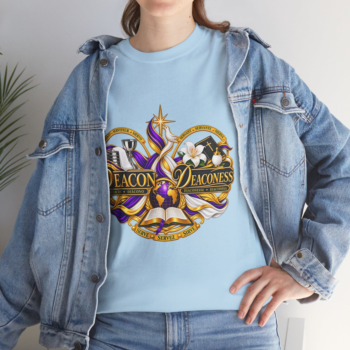 Deacon & Deaconess Heart Logo T-Shirt — Church Ministry Tee (Purple & Gold)