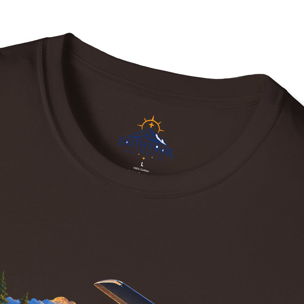 International Pathfinder Camporee 2029 (Stand Strong)- Coming Home T-Shirt — Vintage Airplane Sunset Travel Tee