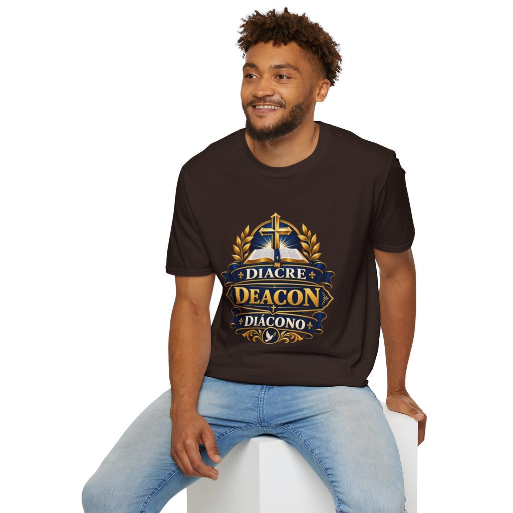 Deacon Faith T-Shirt — 'Diacre' Church Cross & Bible Emblem