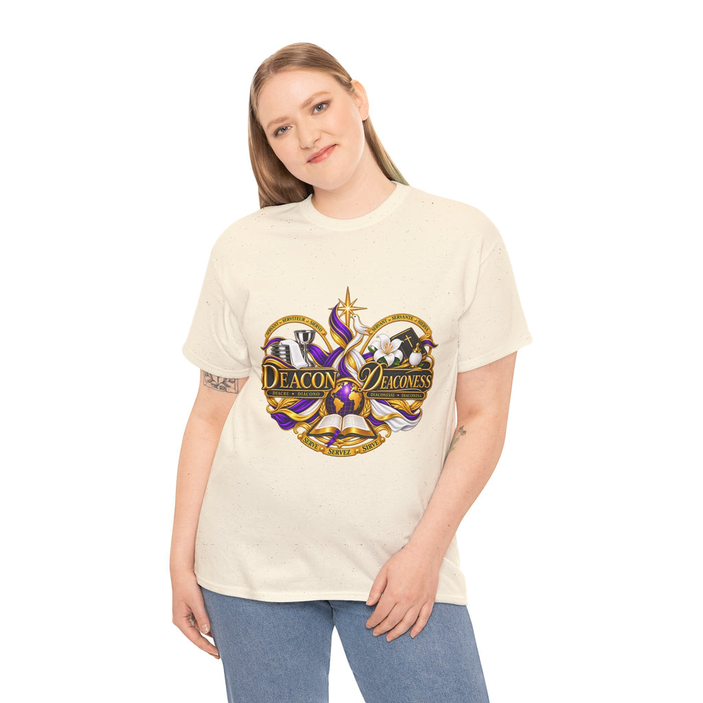 Deacon & Deaconess Heart Logo T-Shirt — Church Ministry Tee (Purple & Gold)