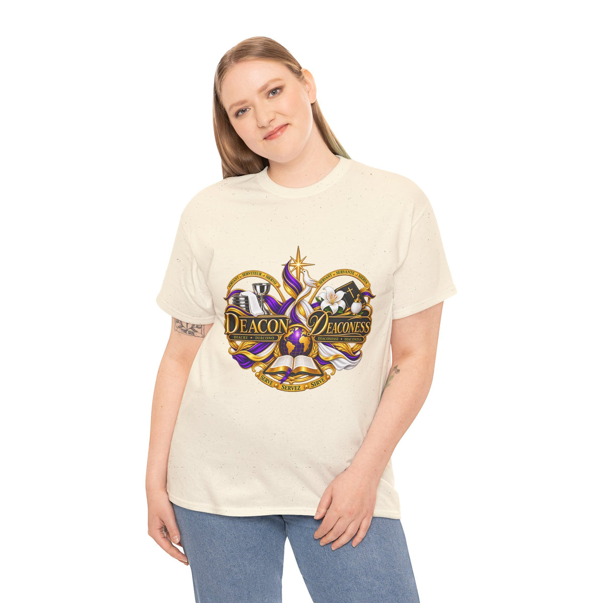 Deacon & Deaconess Heart Logo T-Shirt — Church Ministry Tee (Purple & Gold)