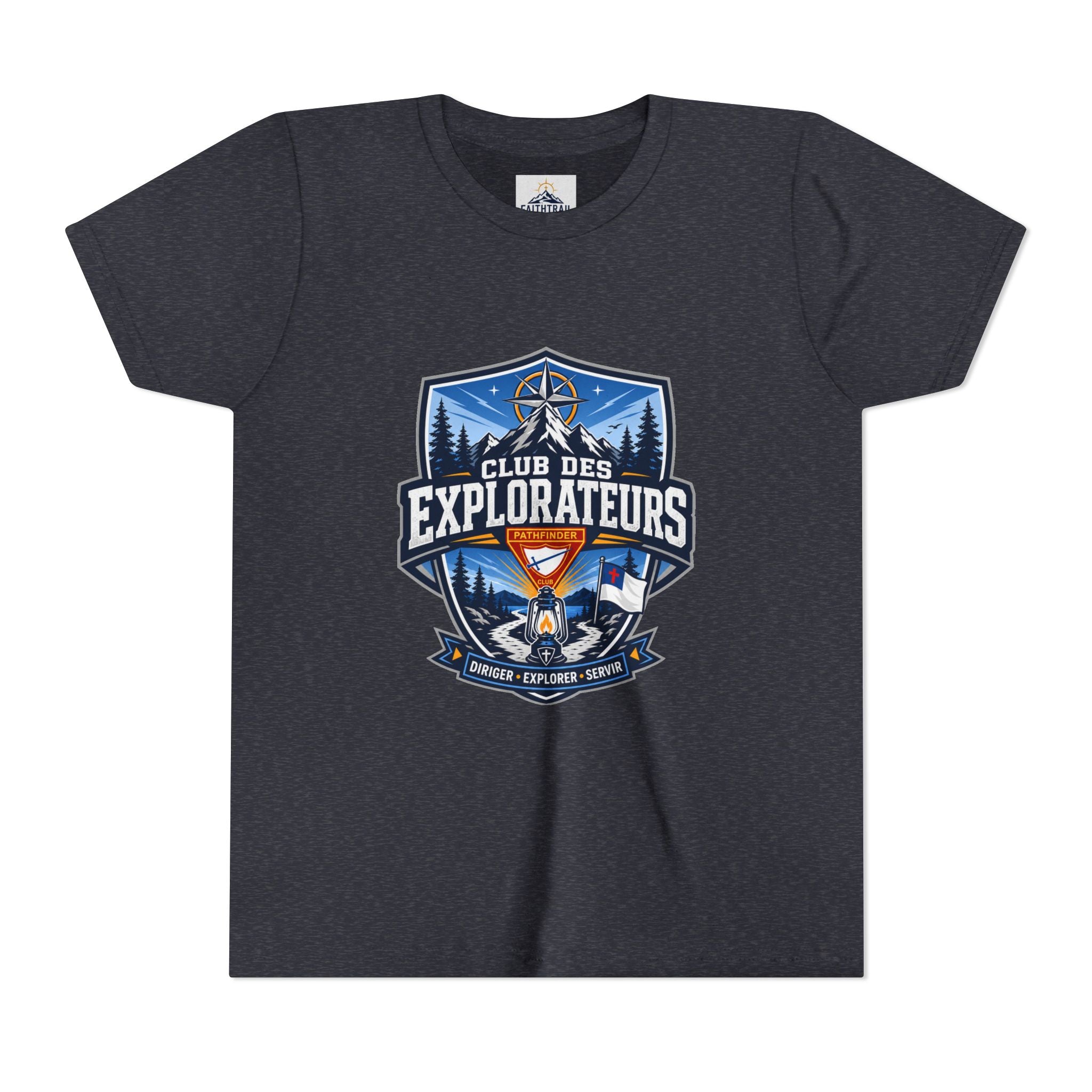 Explorateurs T-shirt pour les jeunes | Compas de camping, feu de camp, pins