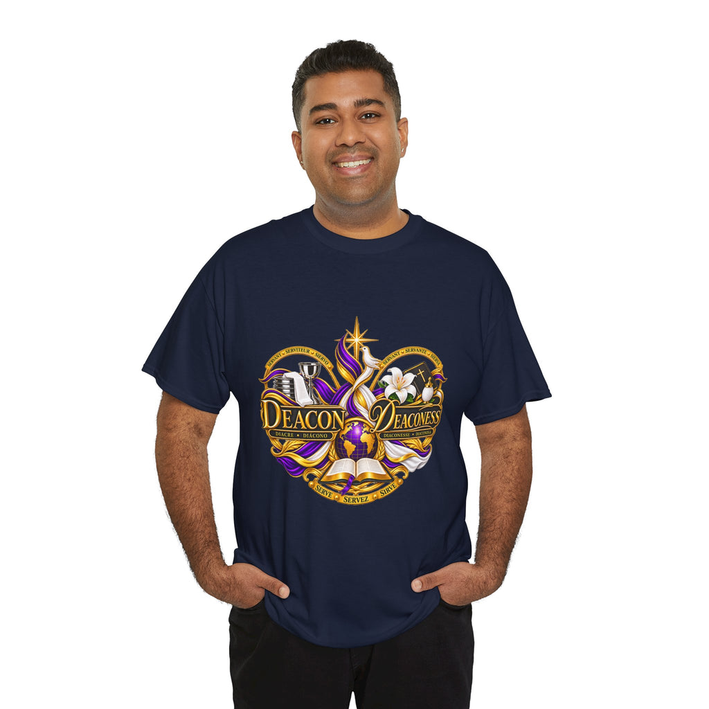 Deacon & Deaconess Heart Logo T-Shirt — Church Ministry Tee (Purple & Gold)
