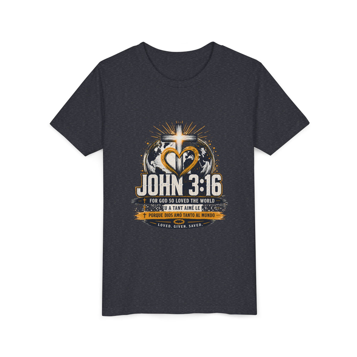 T-shirt pour jeune Jean 3:16 — T-shirt d'inspiration chrétienne pour enfants avec motif croix et globe