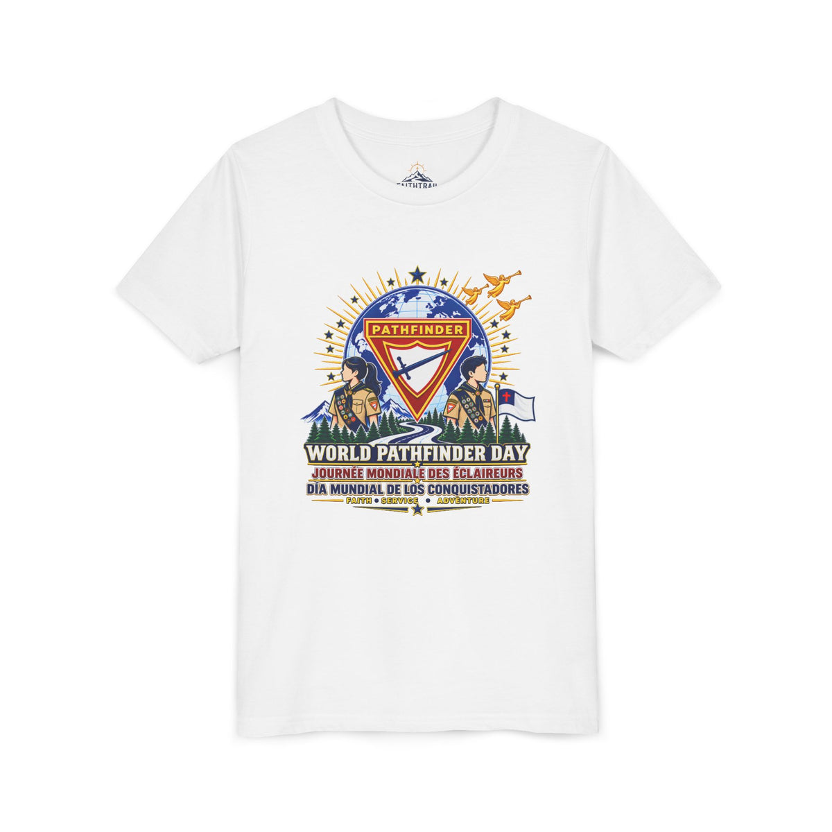 Youth Tee — World Pathfinder Day Badge Graphic (Trilingual)