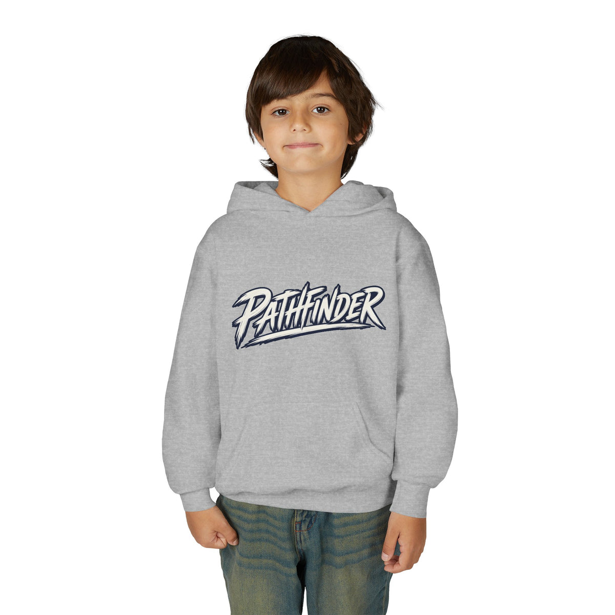 Pathfinder Youth Hoodie — Graphic Youth Pullover with Bold Script Logo