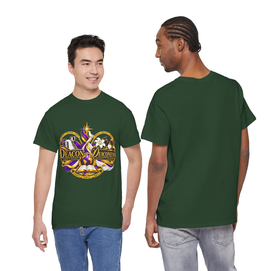 Deacon & Deaconess Heart Logo T-Shirt — Church Ministry Tee (Purple & Gold)