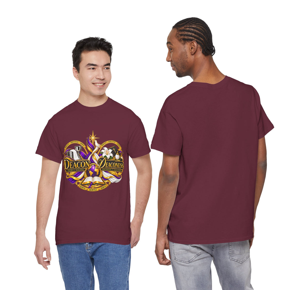 Deacon & Deaconess Heart Logo T-Shirt — Church Ministry Tee (Purple & Gold)