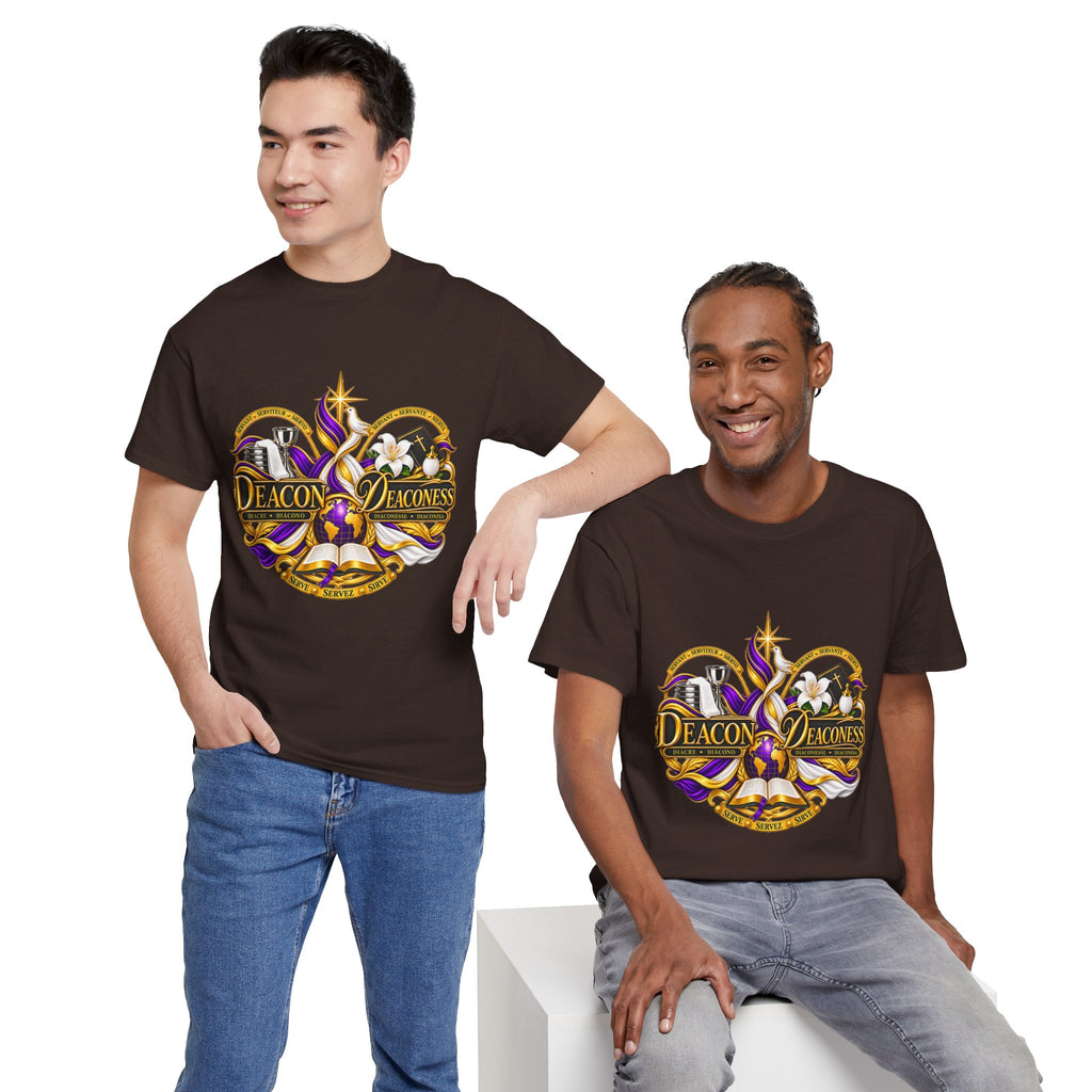 Deacon & Deaconess Heart Logo T-Shirt — Church Ministry Tee (Purple & Gold)