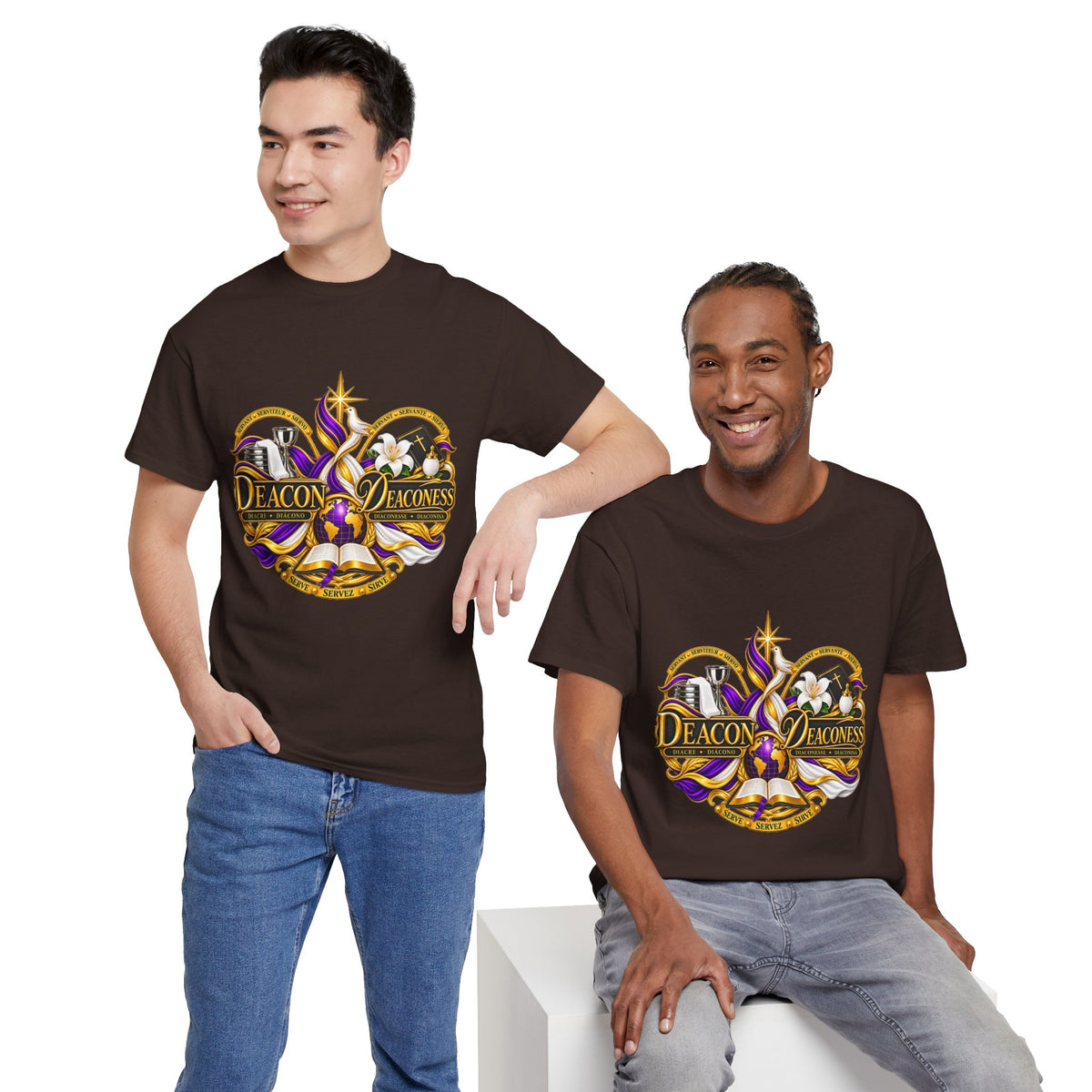 Deacon & Deaconess Heart Logo T-Shirt — Church Ministry Tee (Purple & Gold)