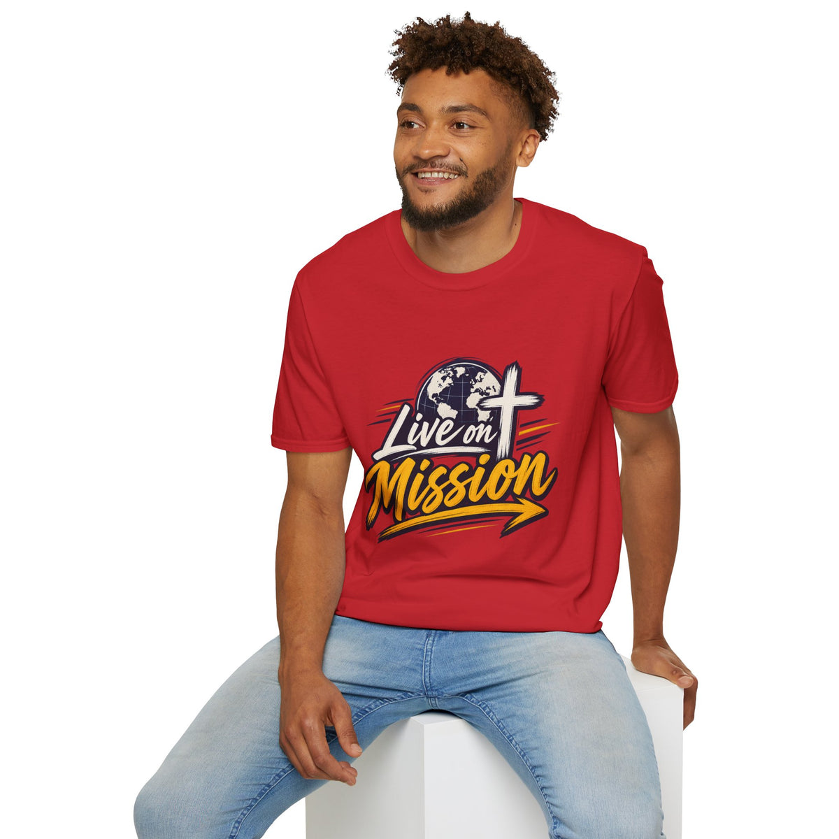 Live on Mission T-Shirt — Inspirational Christian Faith Tee with Globe & Cross Design