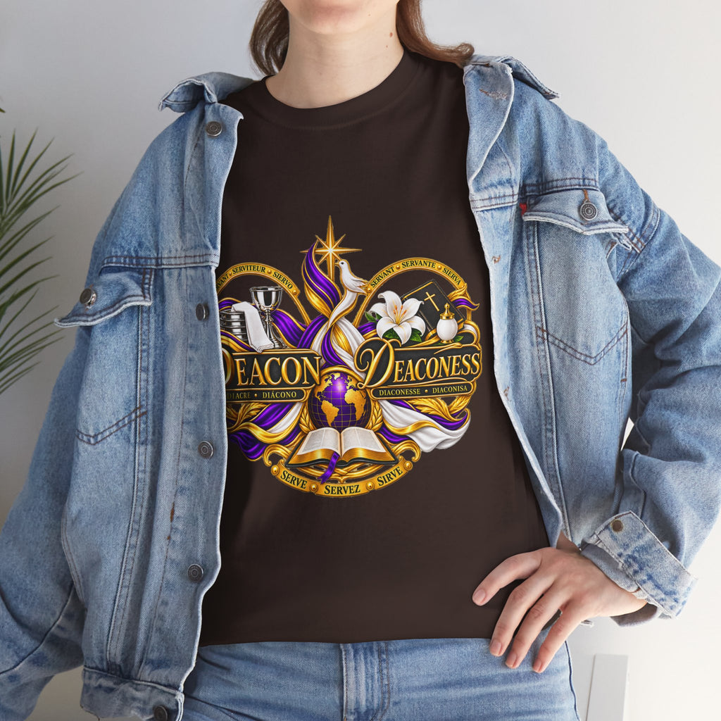 Deacon & Deaconess Heart Logo T-Shirt — Church Ministry Tee (Purple & Gold)