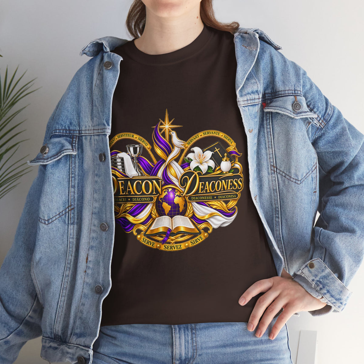 Deacon & Deaconess Heart Logo T-Shirt — Church Ministry Tee (Purple & Gold)