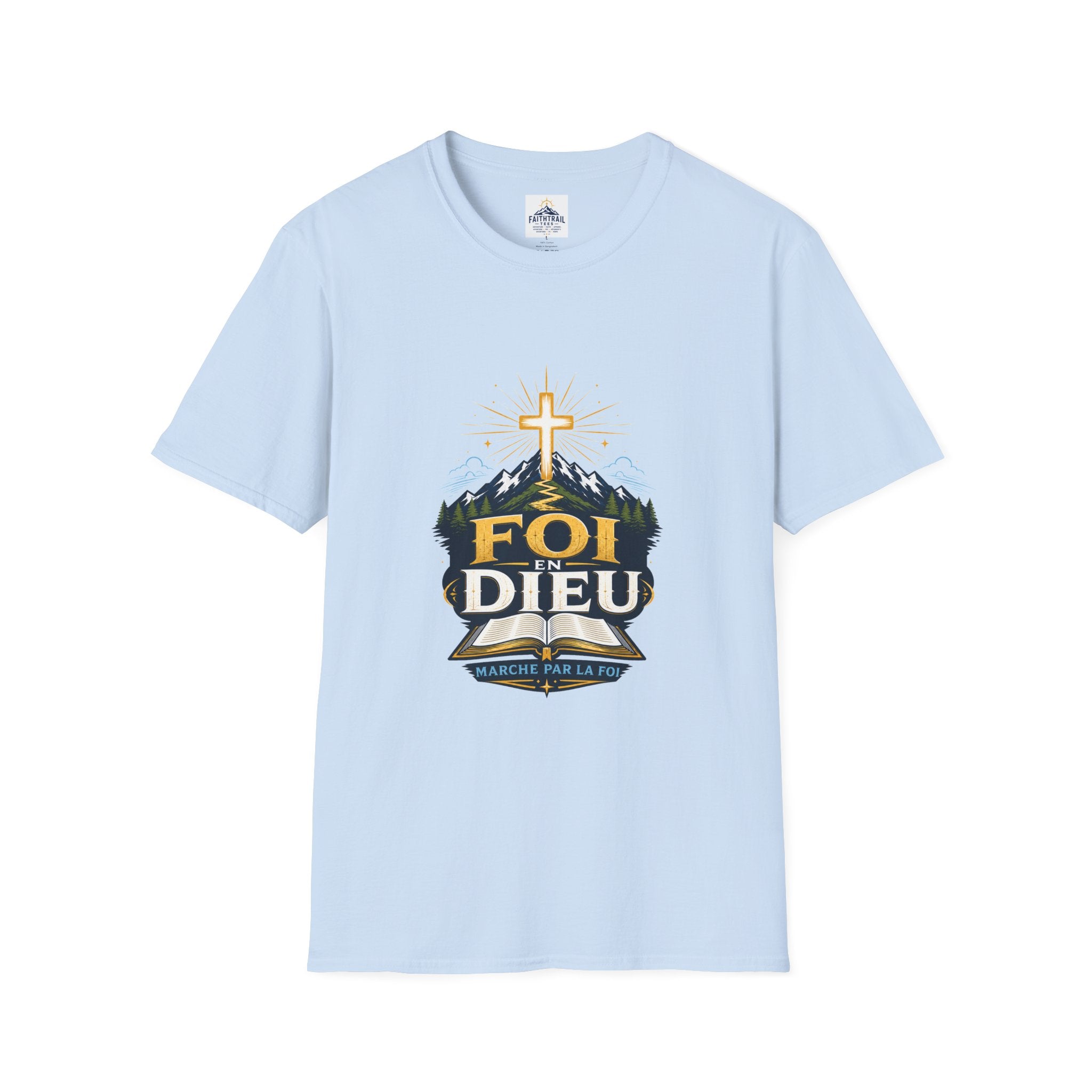 Faith Mountain T‑Shirt — "Foi Dieu" Cross Christian Tee