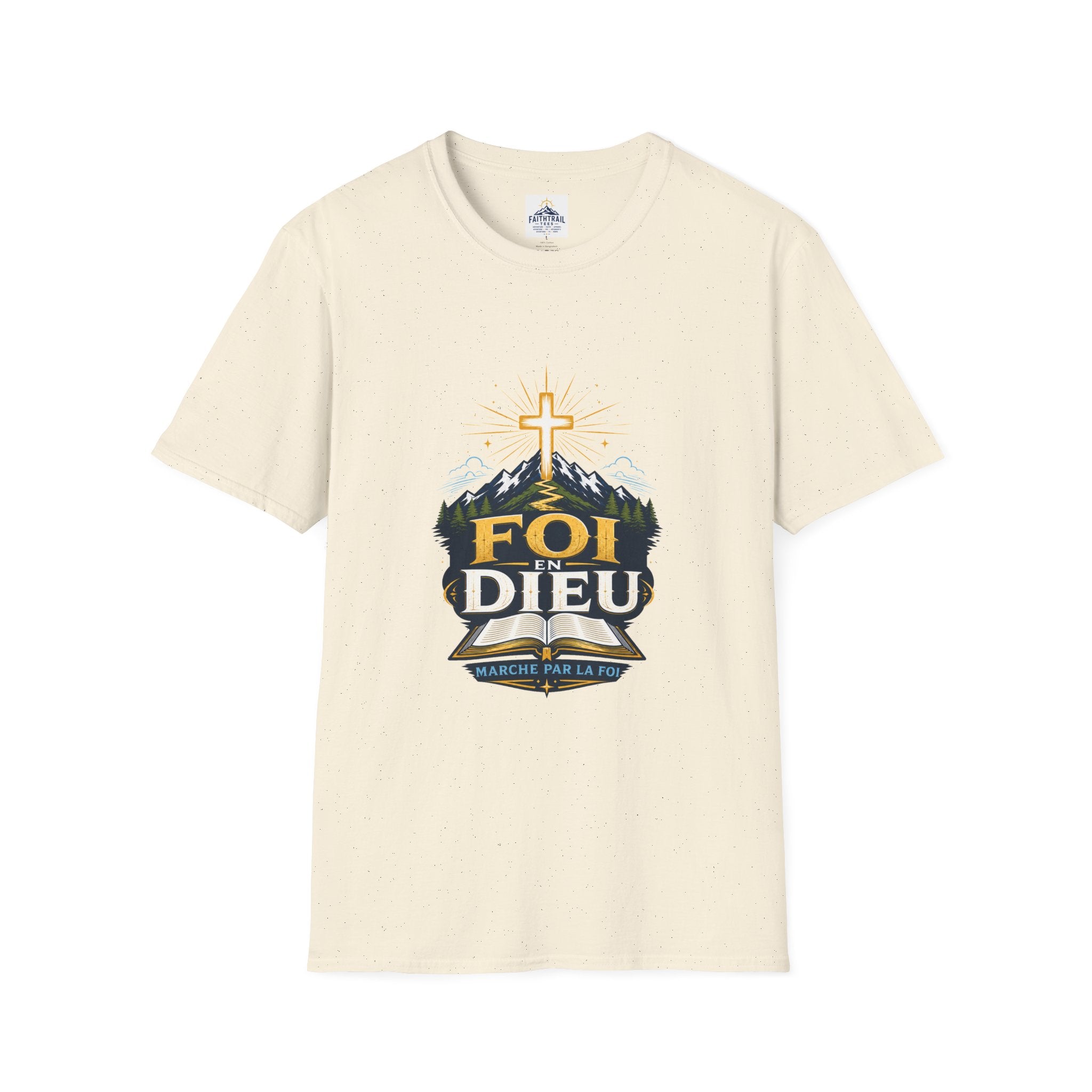 Faith Mountain T‑Shirt — "Foi Dieu" Cross Christian Tee