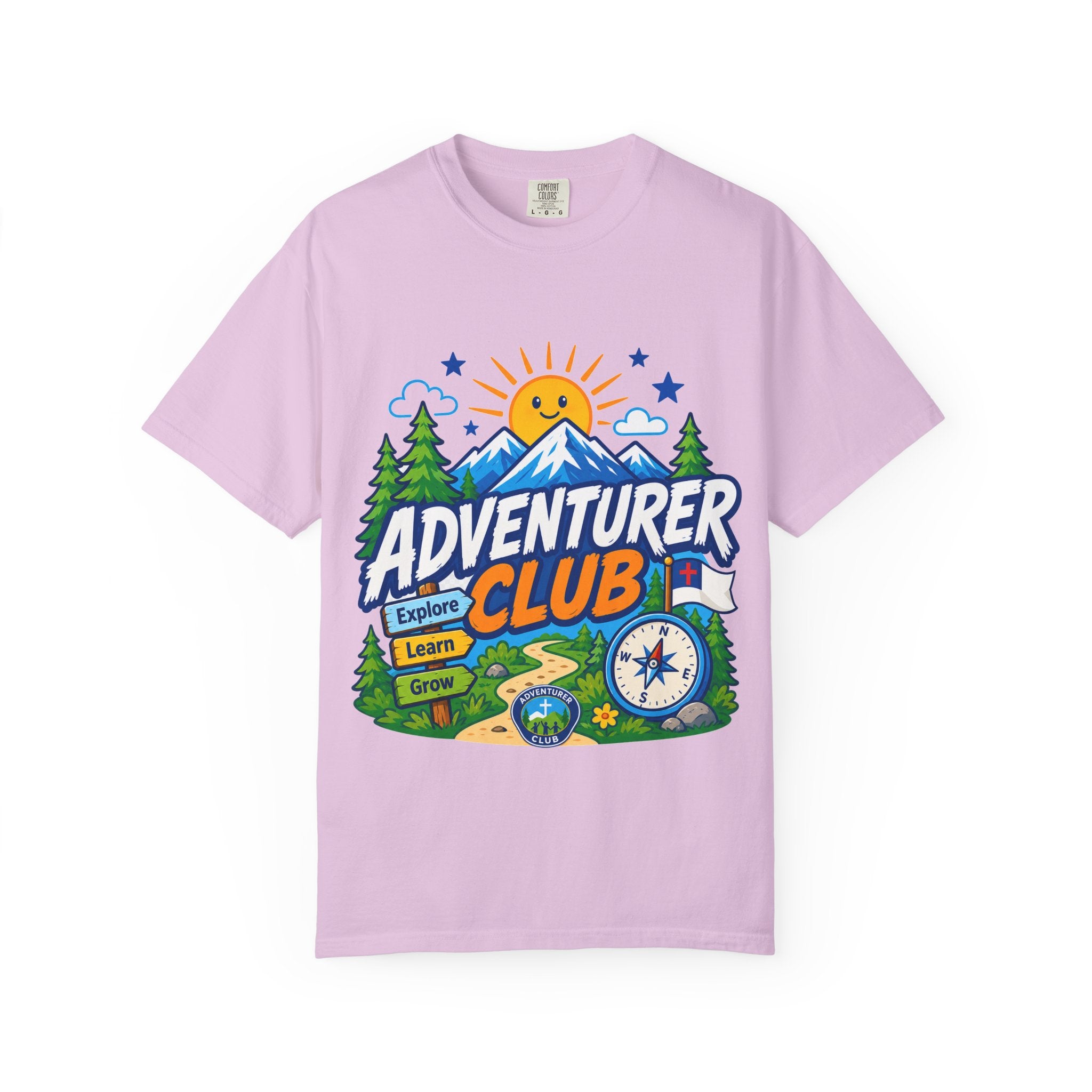 Adventurer Club Adult Unisex T-shirt | Camping Adventure Badge Graphic