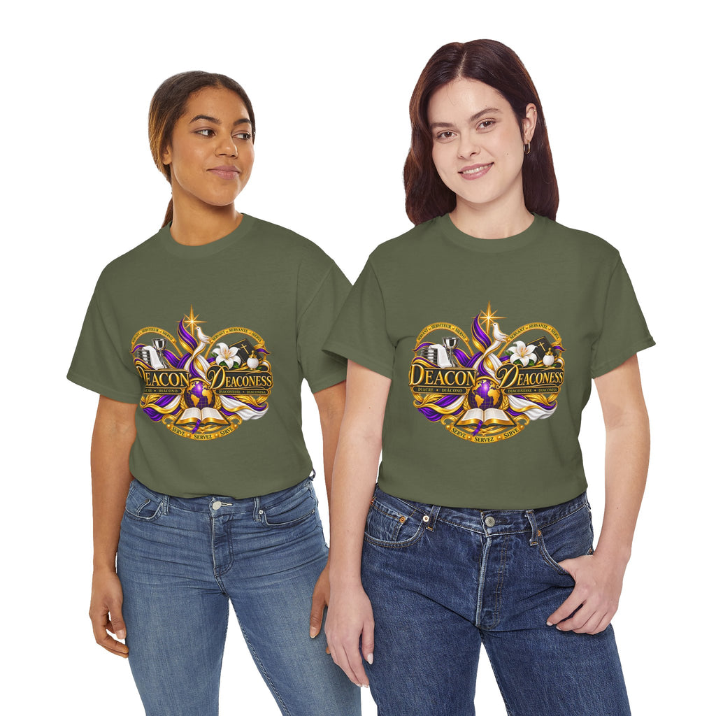 Deacon & Deaconess Heart Logo T-Shirt — Church Ministry Tee (Purple & Gold)