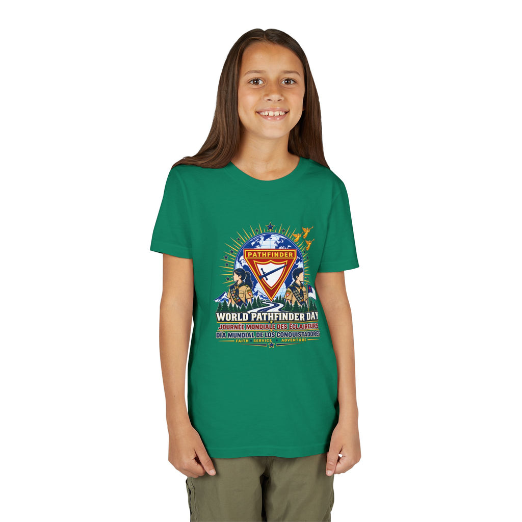 Youth Tee — World Pathfinder Day Badge Graphic (Trilingual)