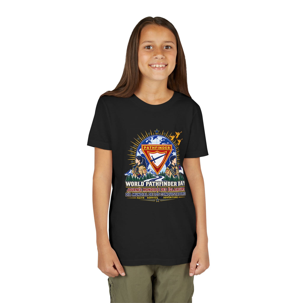 Youth Tee — World Pathfinder Day Badge Graphic (Trilingual)