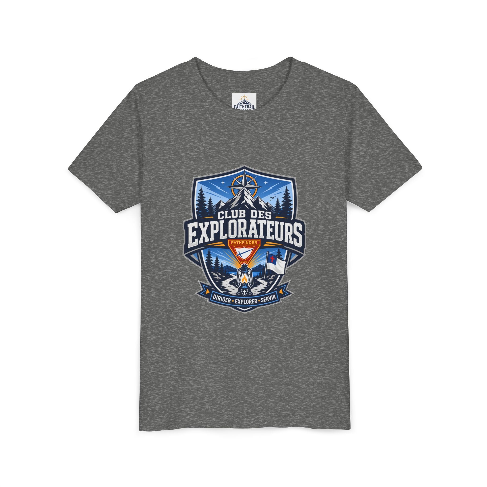 Explorateurs T-shirt pour les jeunes | Compas de camping, feu de camp, pins