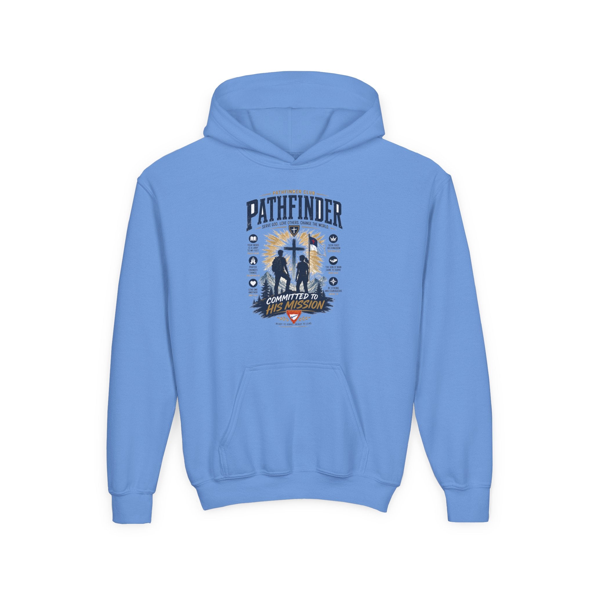 Pathfinder Cross Silhouette youth hoodie | Christian scout adventure design