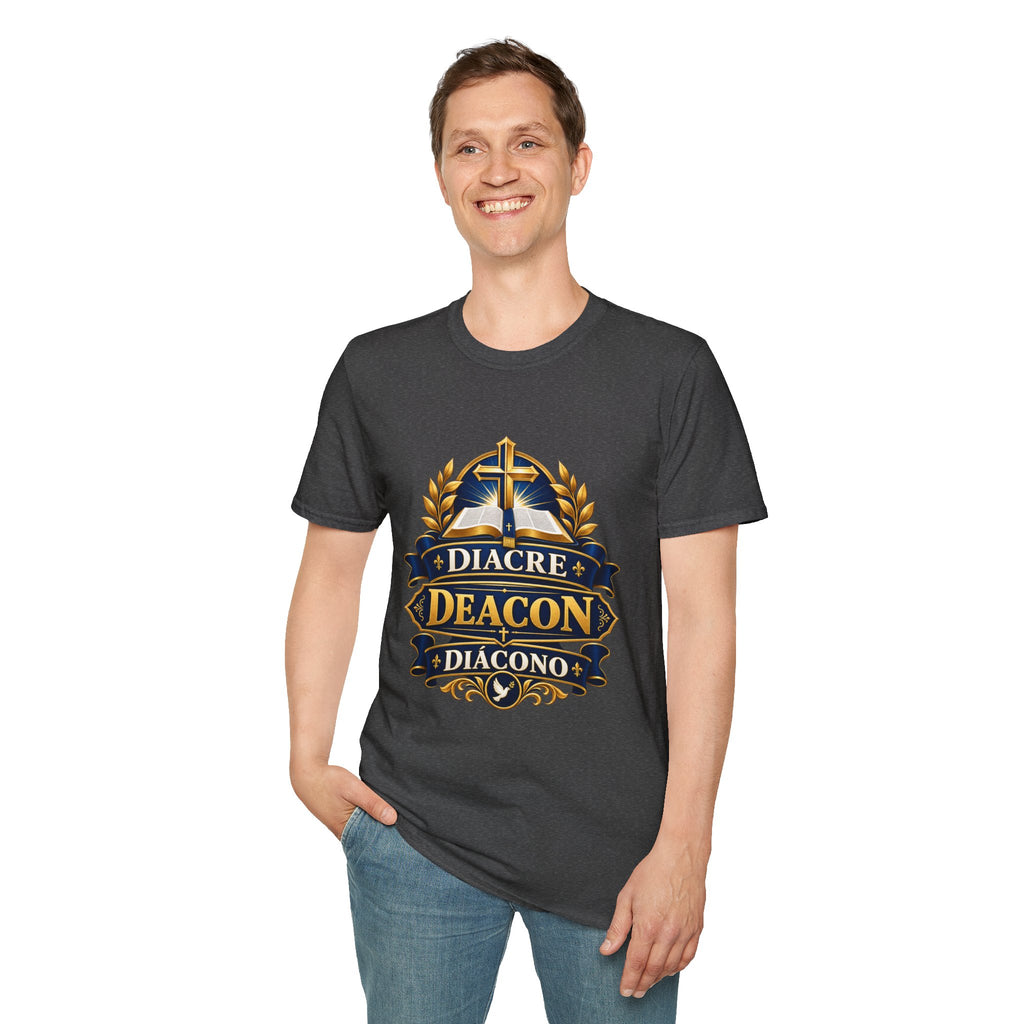 Deacon Faith T-Shirt — 'Diacre' Church Cross & Bible Emblem