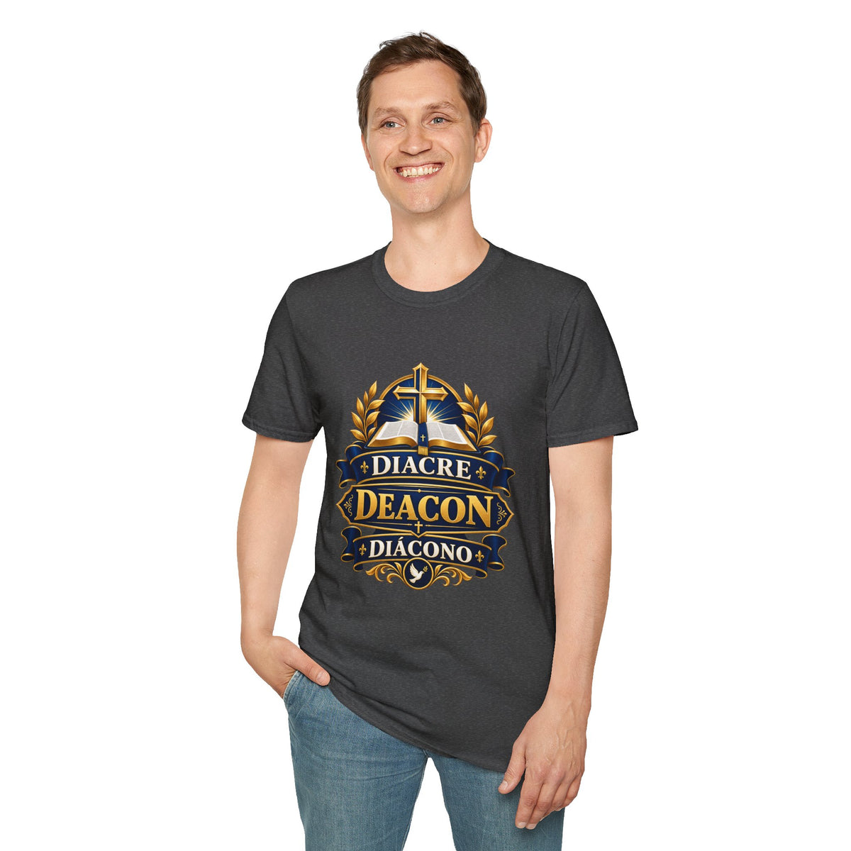 Deacon Faith T-Shirt — 'Diacre' Church Cross & Bible Emblem