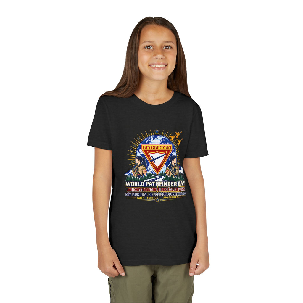Youth Tee — World Pathfinder Day Badge Graphic (Trilingual)