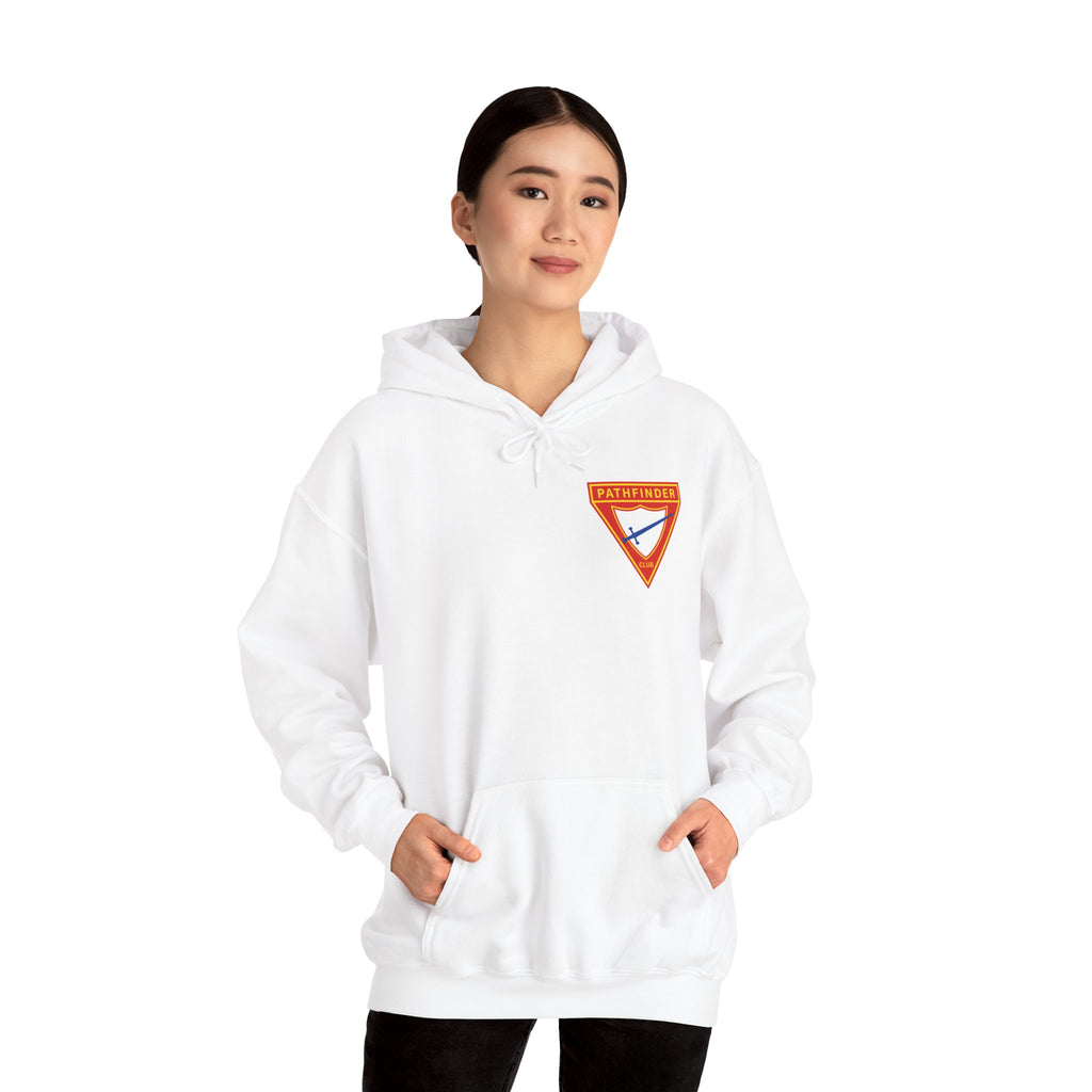 Pathfinder Club Hoodie — Vintage Triangle Patch Logo Hooded Sweatshirt