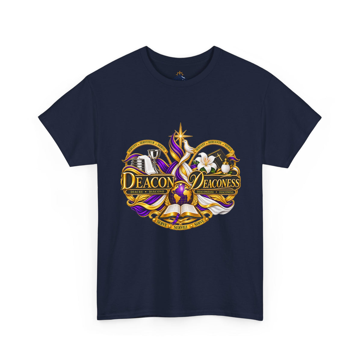 Deacon & Deaconess Heart Logo T-Shirt — Church Ministry Tee (Purple & Gold)