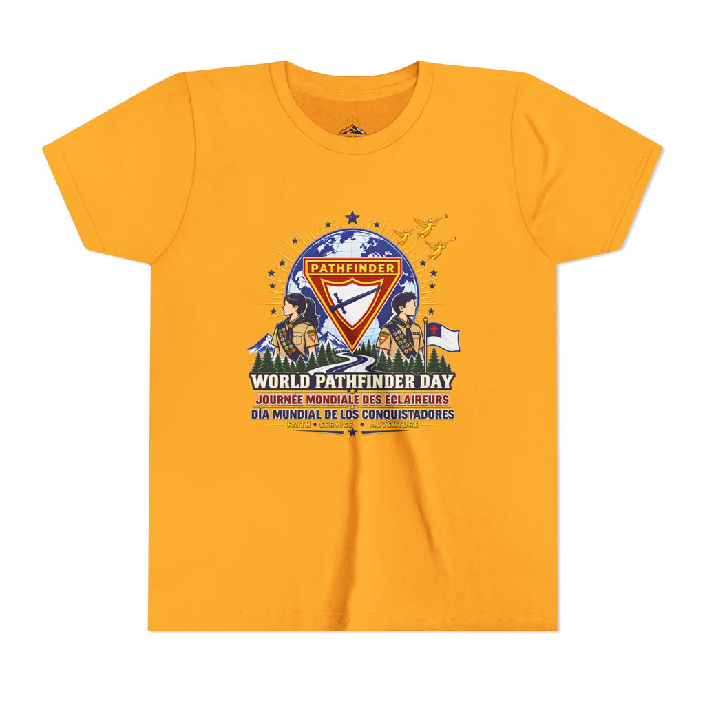 Youth Tee — World Pathfinder Day Badge Graphic (Trilingual)