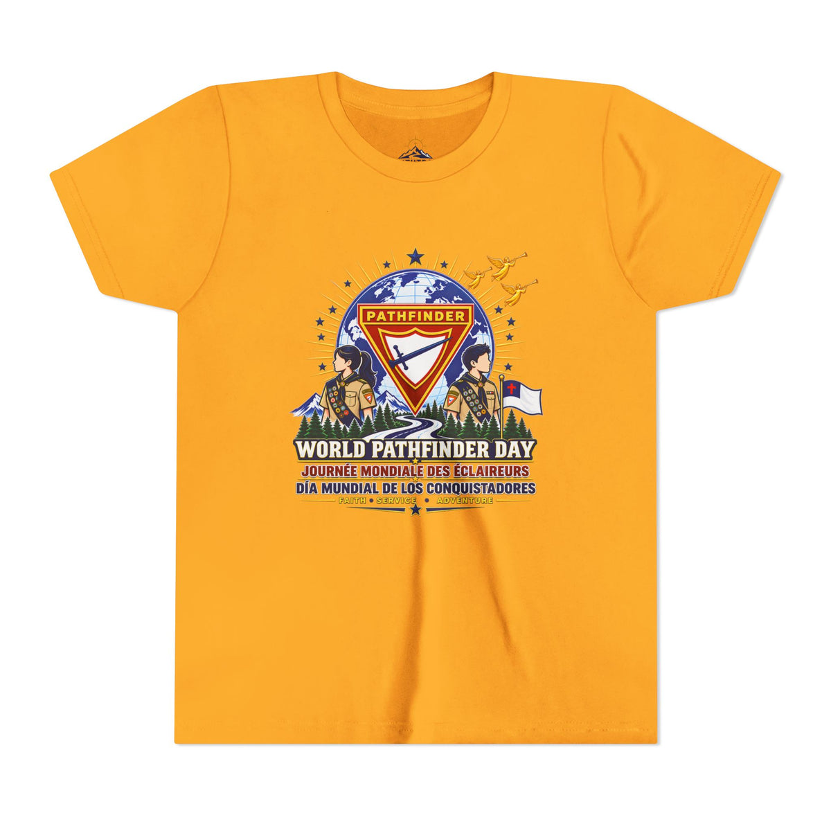 Youth Tee — World Pathfinder Day Badge Graphic (Trilingual)