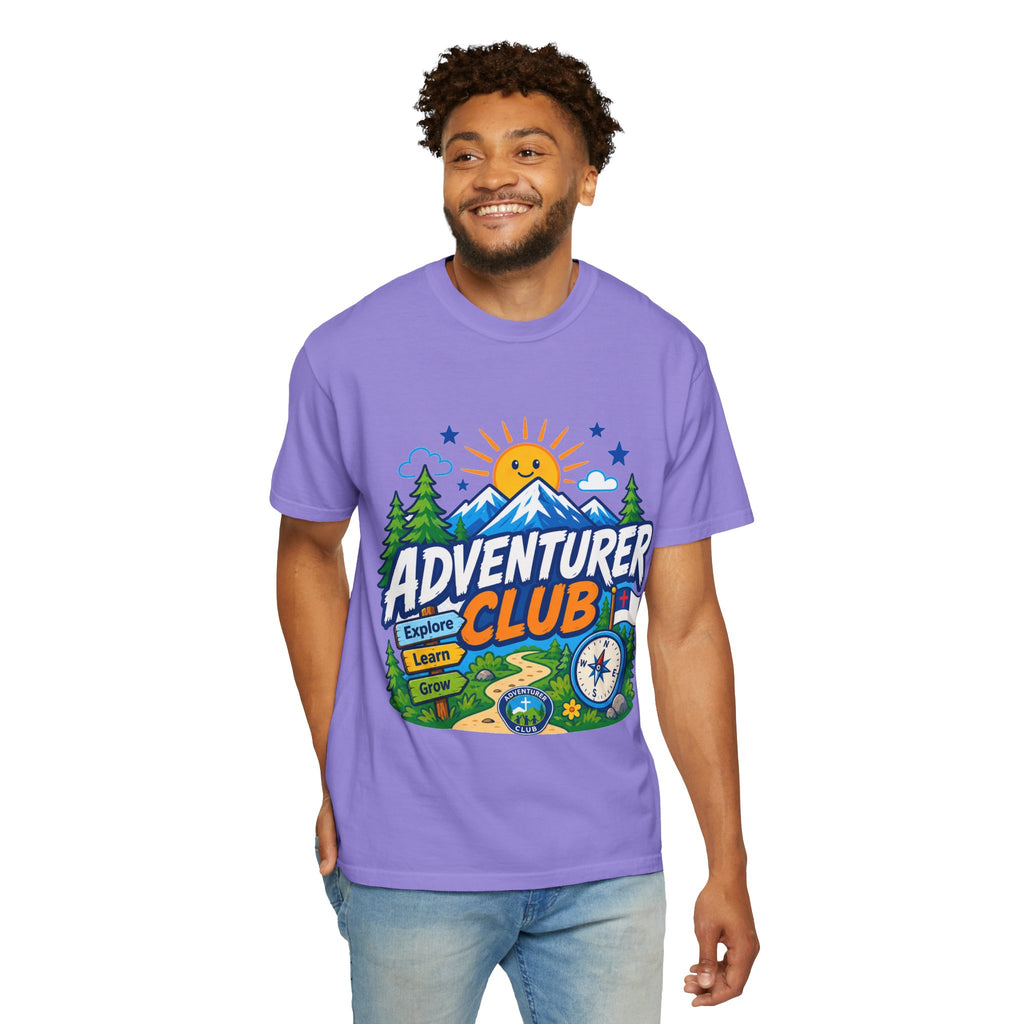 Adventurer Club Adult Unisex T-shirt | Camping Adventure Badge Graphic