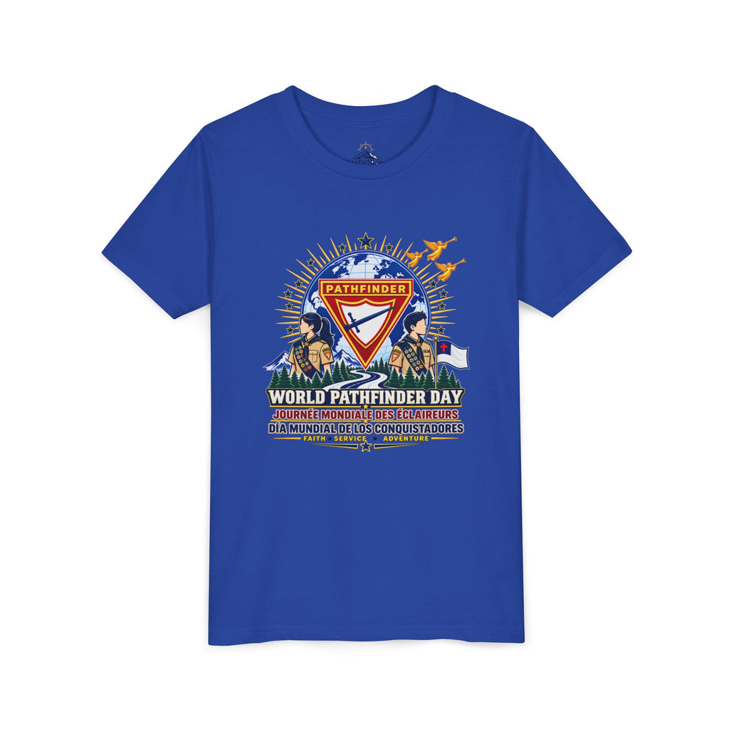 Youth Tee — World Pathfinder Day Badge Graphic (Trilingual)