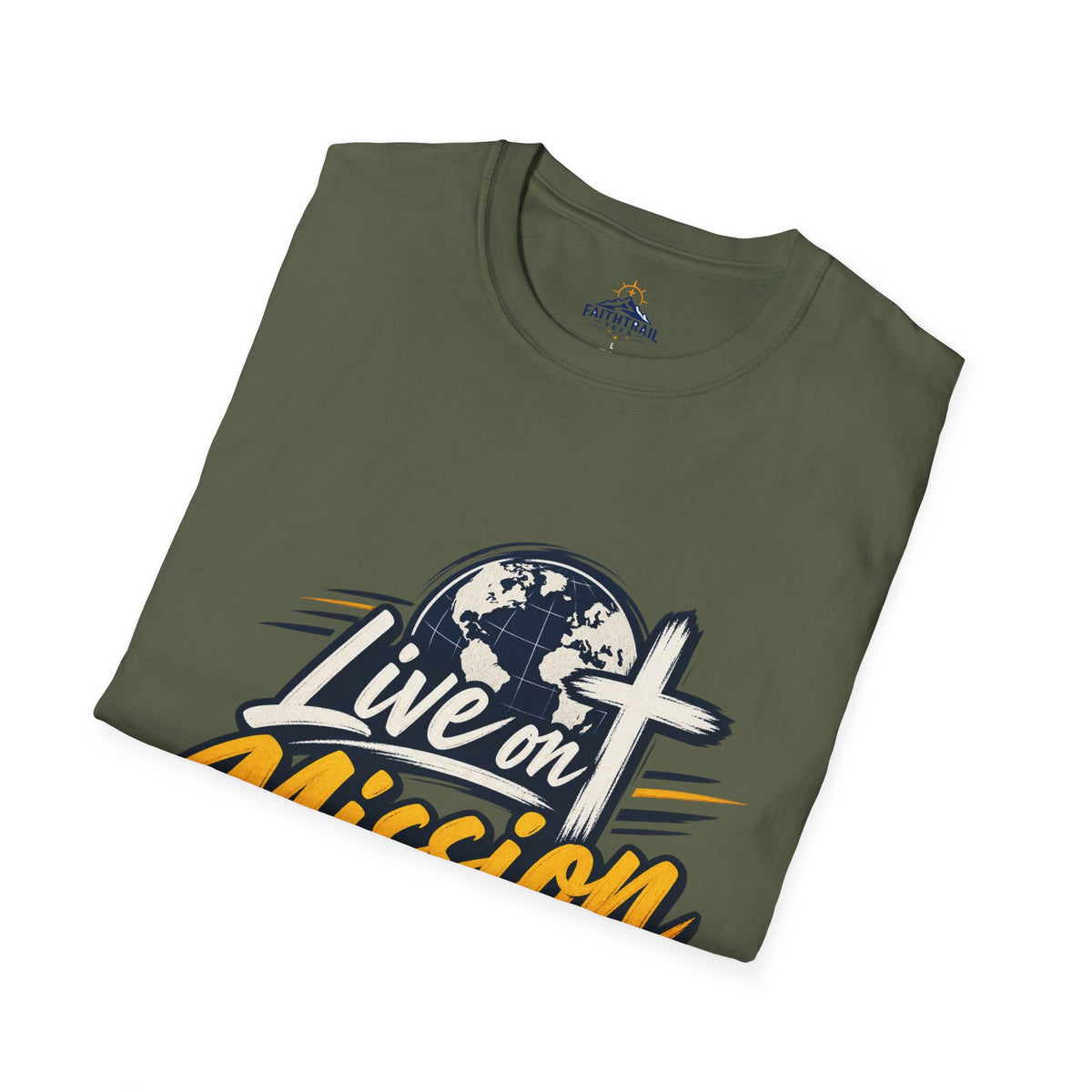 Live on Mission T-Shirt — Inspirational Christian Faith Tee with Globe & Cross Design