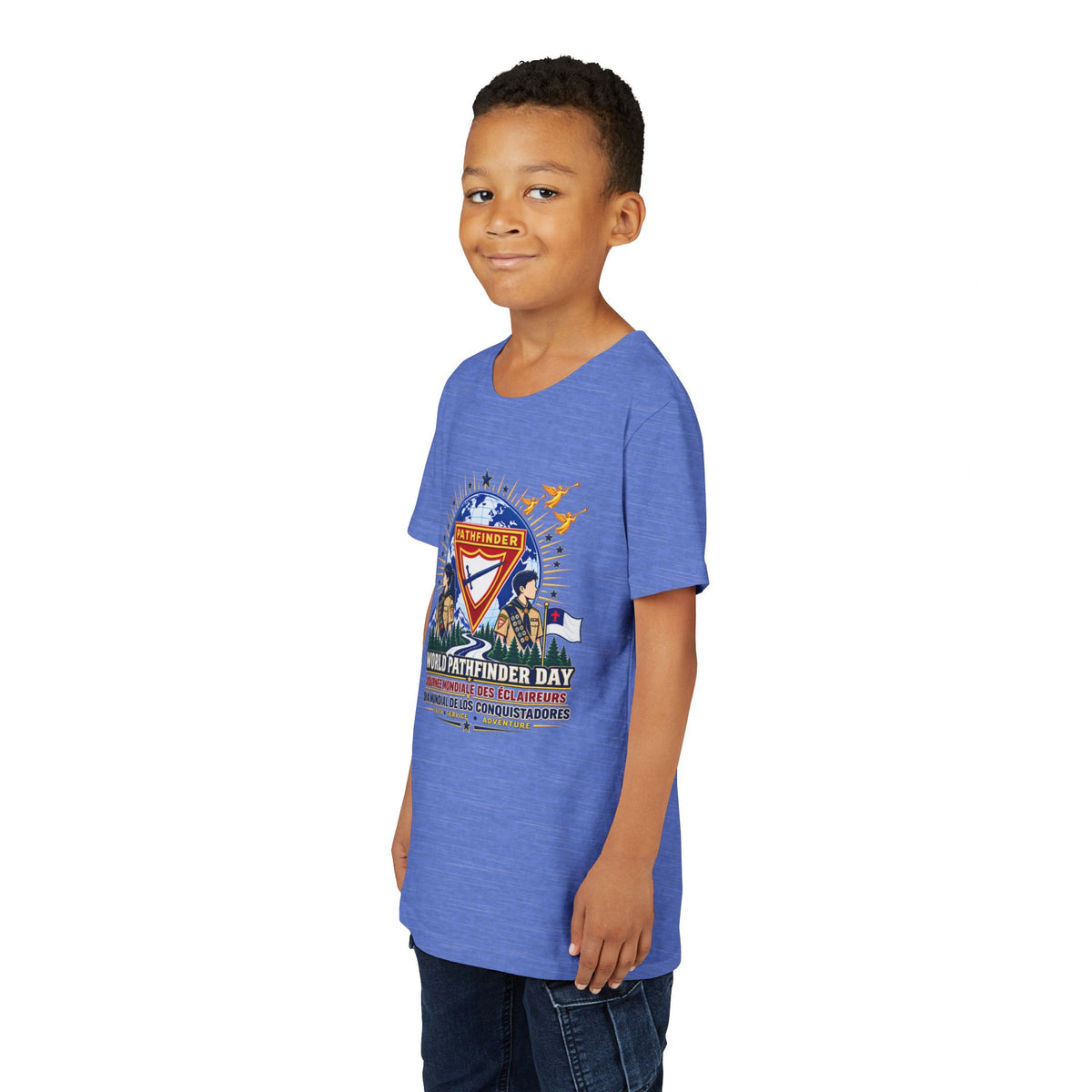 Youth Tee — World Pathfinder Day Badge Graphic (Trilingual)