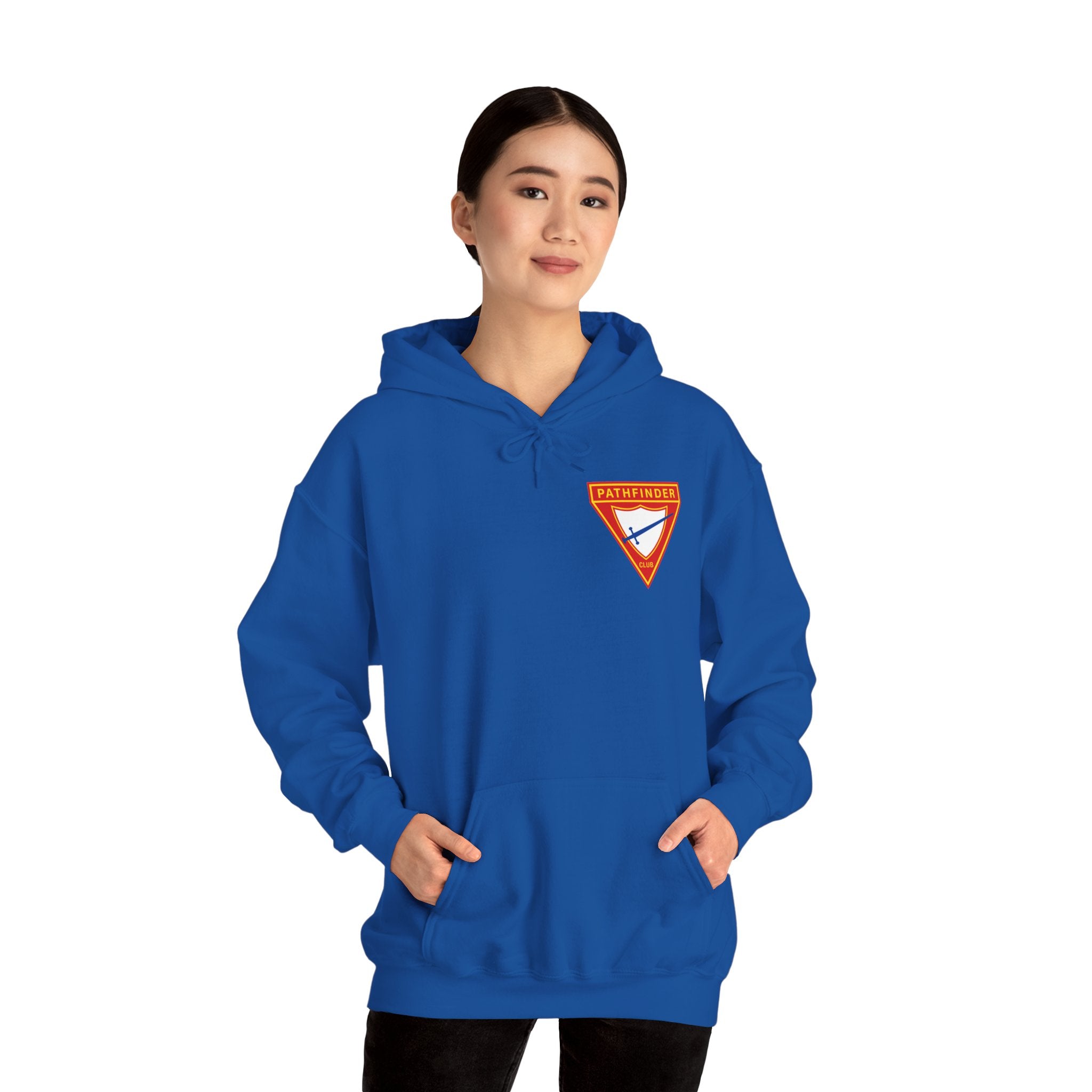 Pathfinder Club Hoodie — Vintage Triangle Patch Logo Hooded Sweatshirt