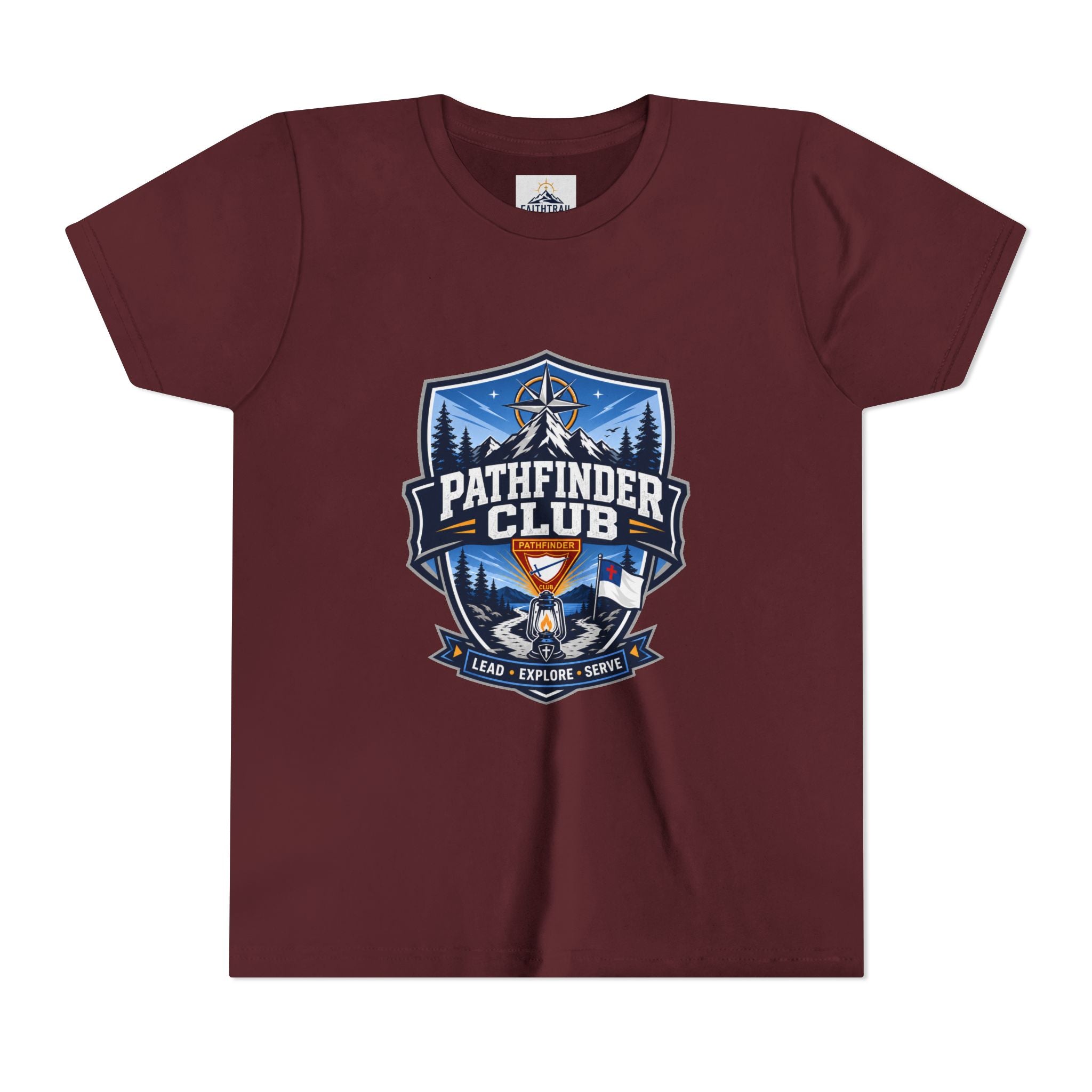 Pathfinder Club Youth T-Shirt | Camping Compass, Campfire, Pine Trees