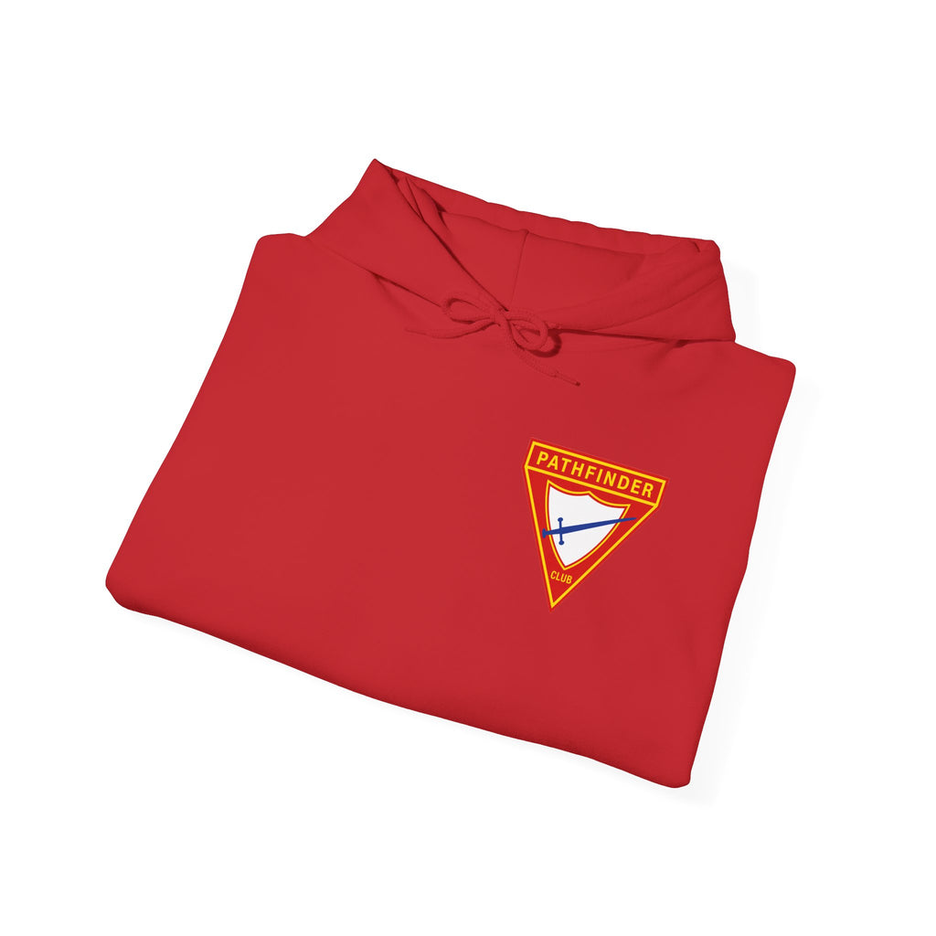 Pathfinder Club Hoodie — Vintage Triangle Patch Logo Hooded Sweatshirt