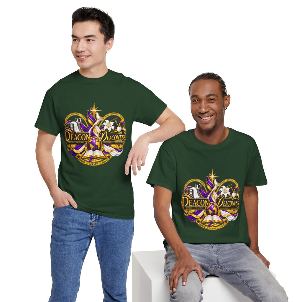 Deacon & Deaconess Heart Logo T-Shirt — Church Ministry Tee (Purple & Gold)
