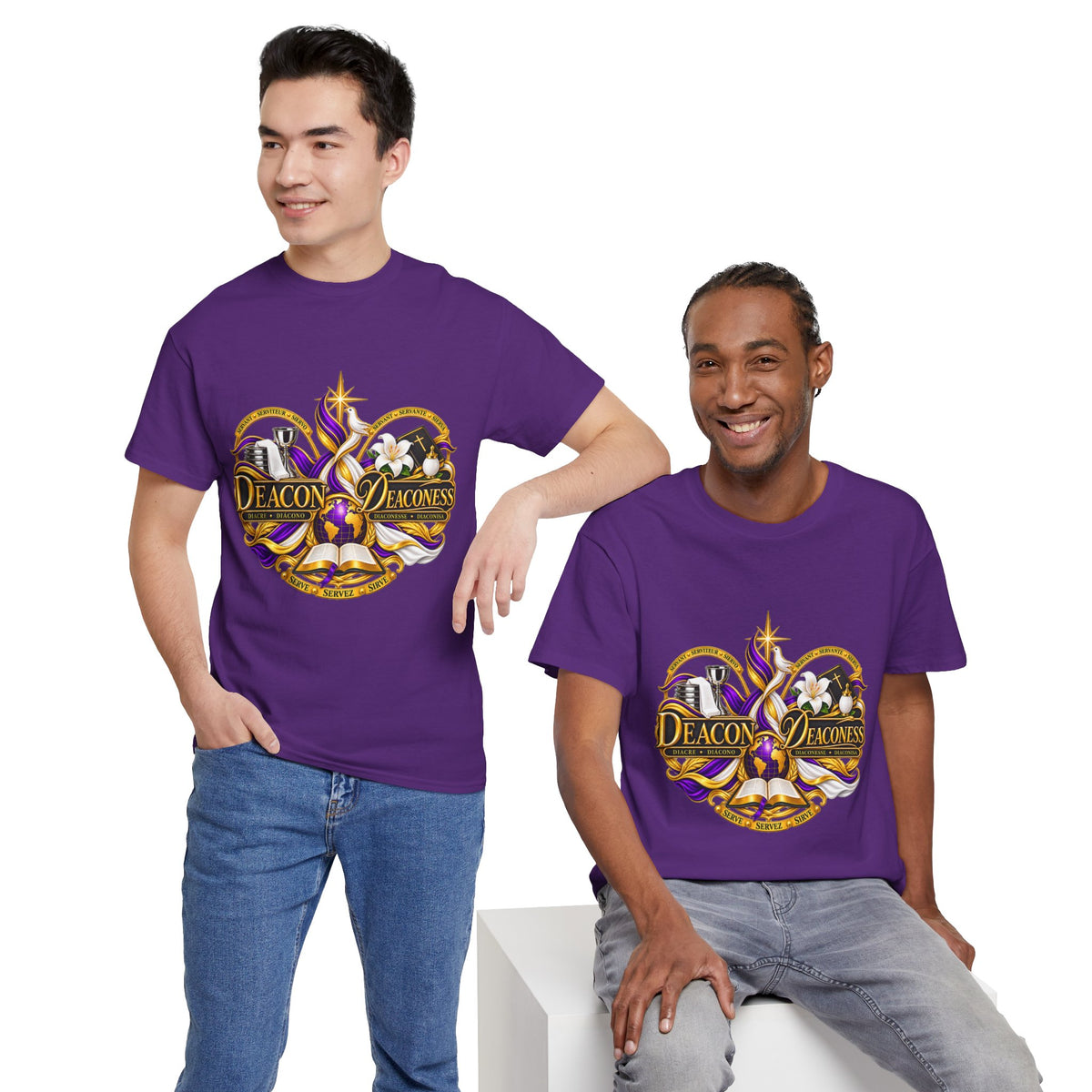 Deacon & Deaconess Heart Logo T-Shirt — Church Ministry Tee (Purple & Gold)