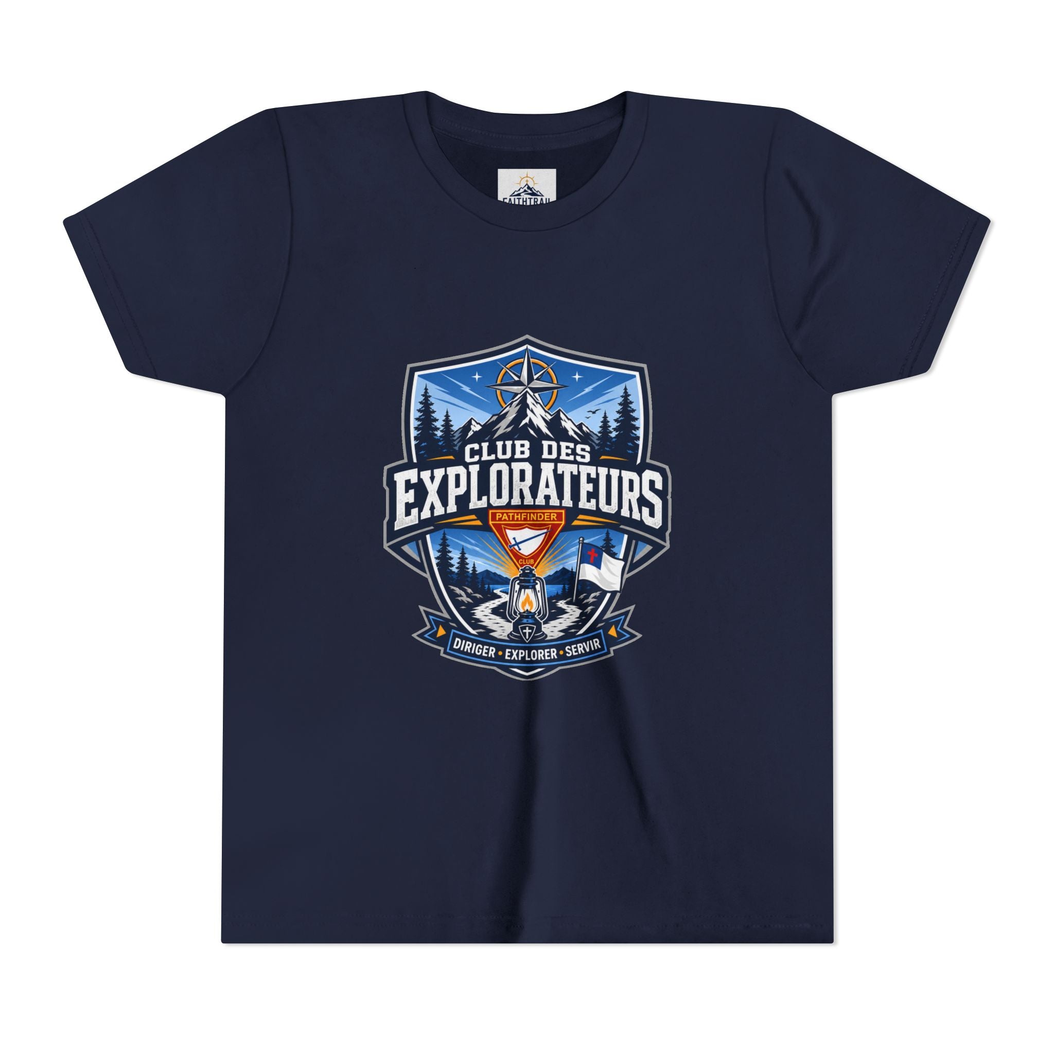 Explorateurs T-shirt pour les jeunes | Compas de camping, feu de camp, pins