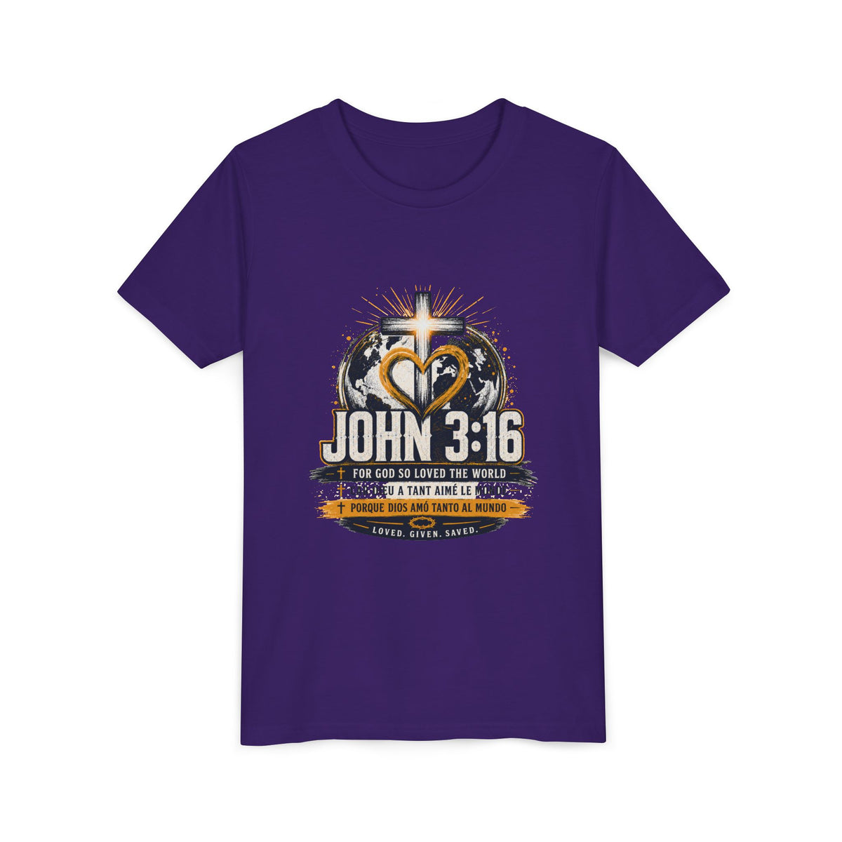 T-shirt pour jeune Jean 3:16 — T-shirt d'inspiration chrétienne pour enfants avec motif croix et globe