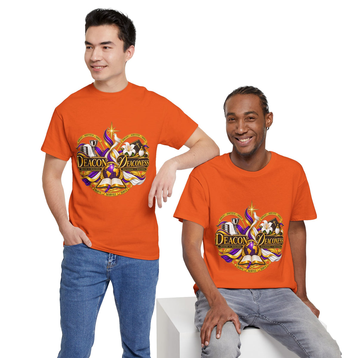 Deacon & Deaconess Heart Logo T-Shirt — Church Ministry Tee (Purple & Gold)